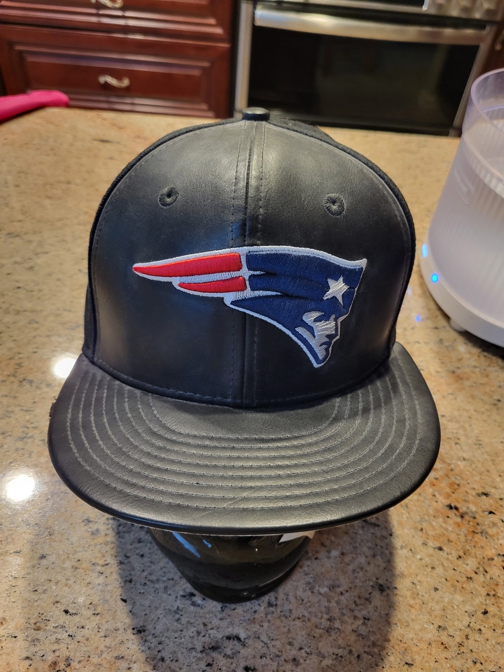 New Era Black Leather New England Patriots Logo Snapback